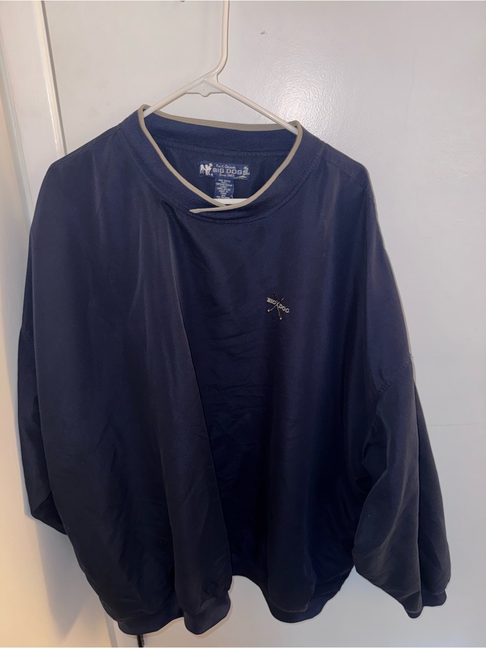 Vintage Big Dogs Navy Blue Embroidered Golf Windbreaker Pullover Sweater